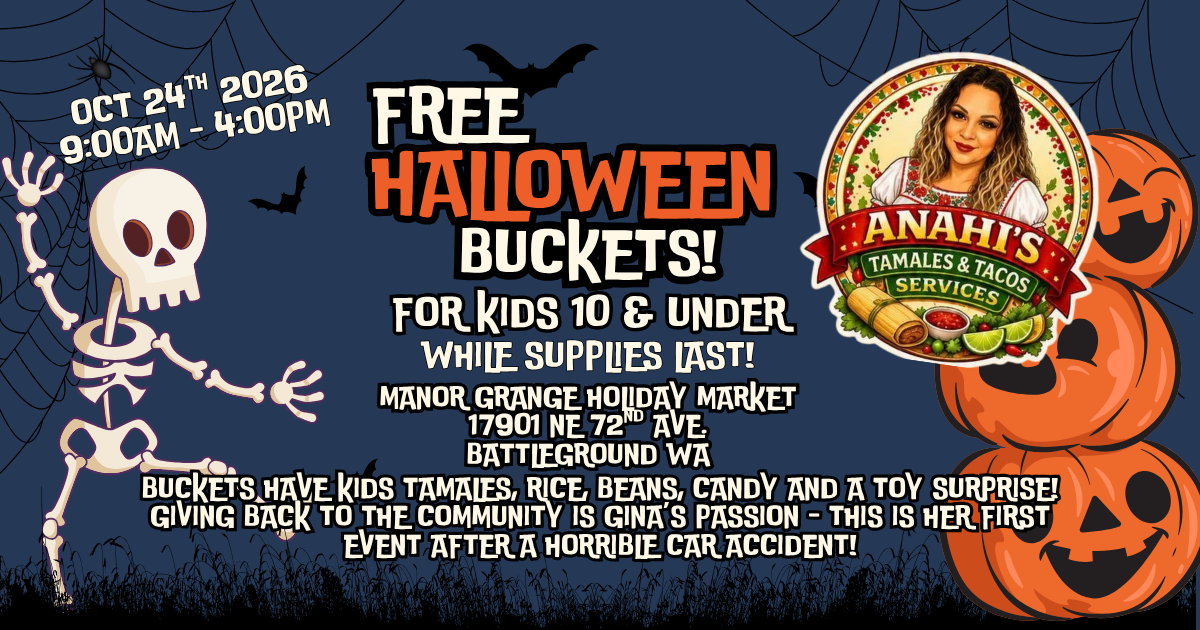 Free Halloween buckets for kids from Anahi's Tamales at the Manor Grange Handmade Holiday Market